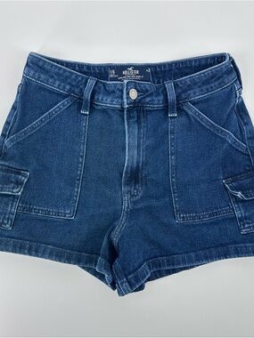 Hollister Y2K Denim Cargo Shorts High Rise Mom Blue Festival Grunge 7/6
